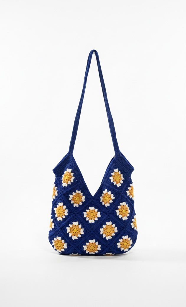 El Örgüsü Papatya Motifli Omuz Çantası