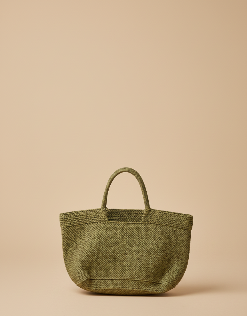El Örgüsü Zeytin Yeşili Makrome Tote Çanta
