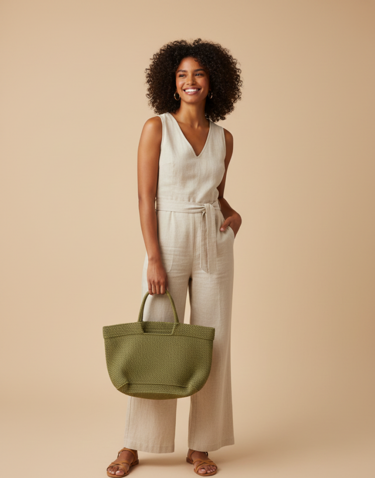 El Örgüsü Zeytin Yeşili Makrome Tote Çanta