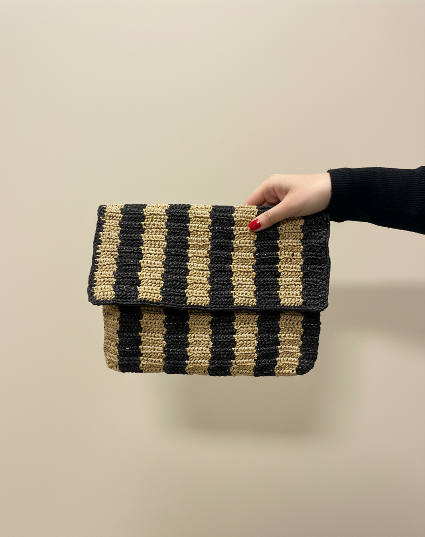 Çizgili El Örgüsü Portföy Çanta