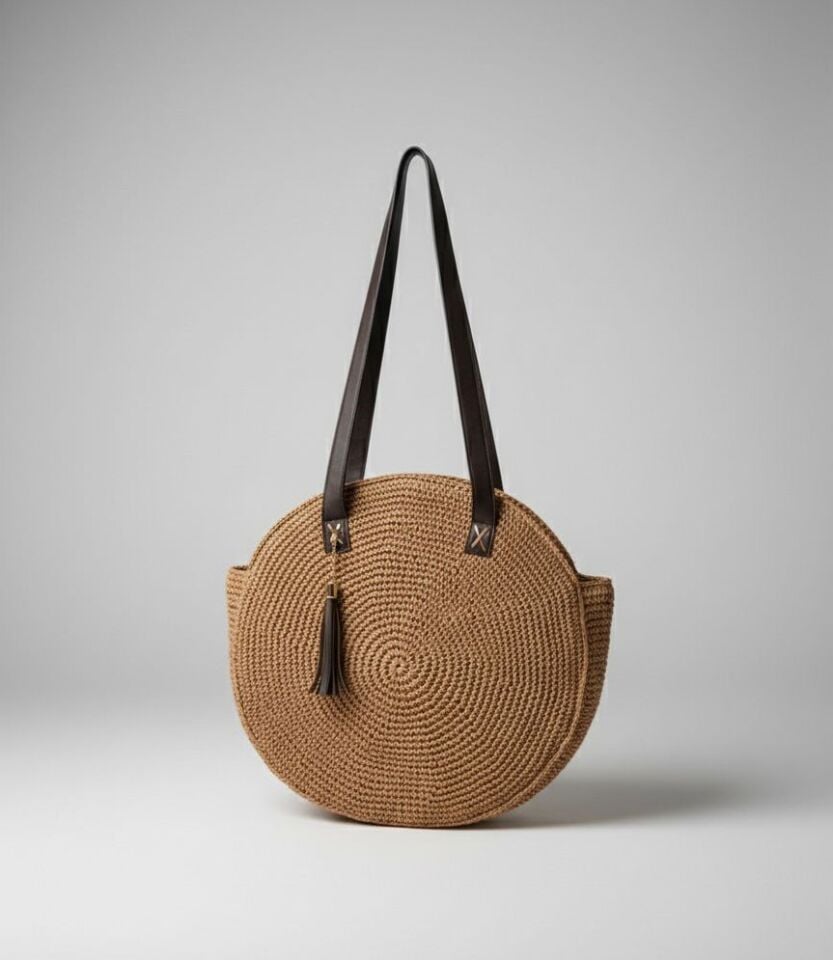 Dairesel Model Hasır Omuz Çantası