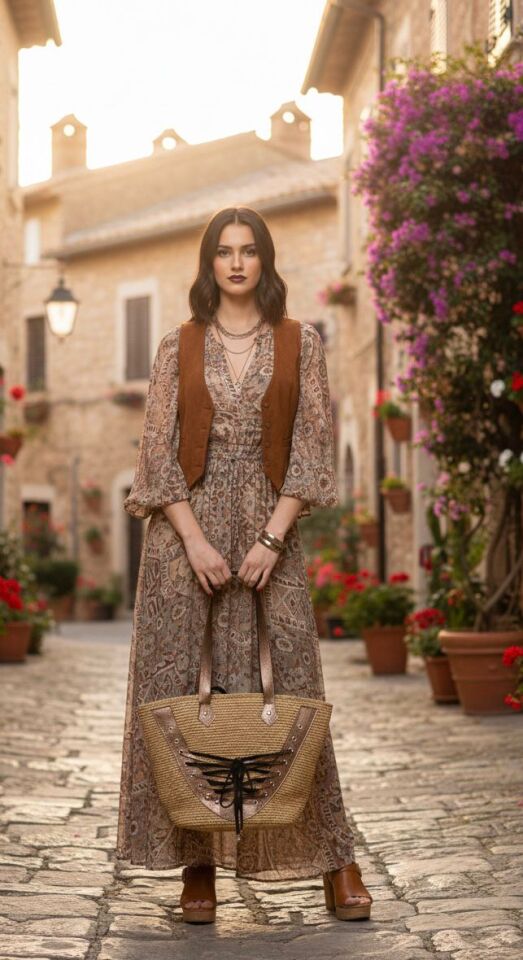 Bağcık Detaylı ve Metalik Askılı Yazlık Tote Çanta