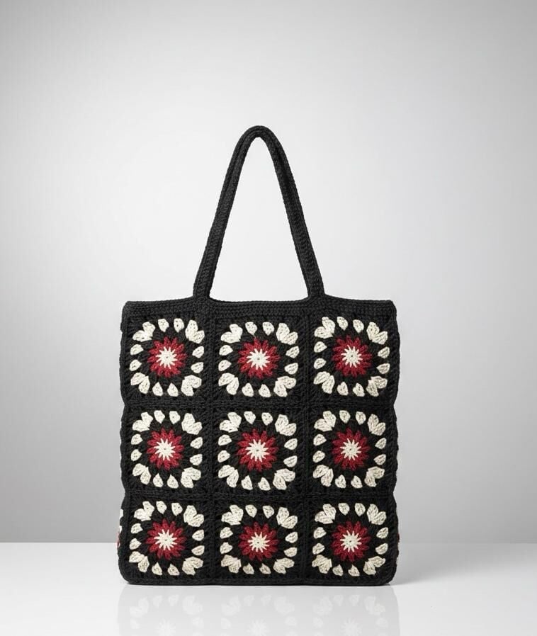 El Örmesi Motifli Kare Omuz Çantası