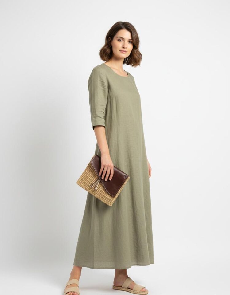 Deri Kapaklı Hasır Portföy Çanta