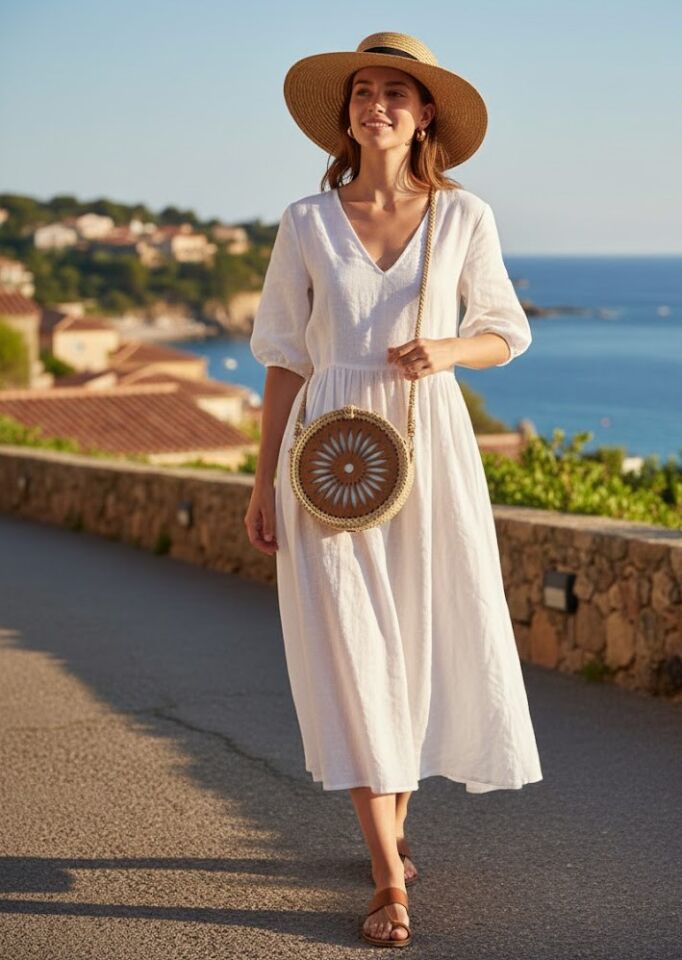 Ahşap Güneş Detaylı Yuvarlak Hasır Omuz Çantası