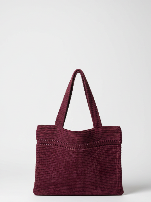 Mürdüm Rengi El Örgüsü Minimalist Omuz Çantası