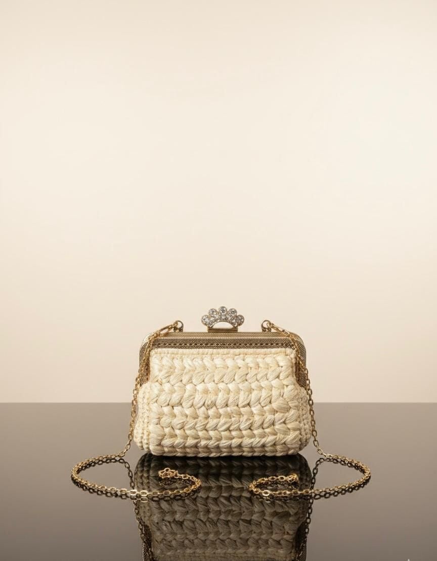 Taş Detaylı El Örgüsü Abiye Portföy Çanta