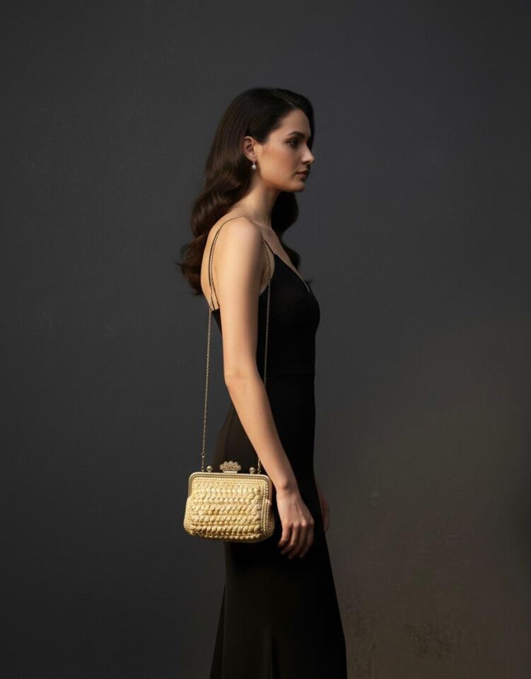 Taş Detaylı El Örgüsü Abiye Portföy Çanta