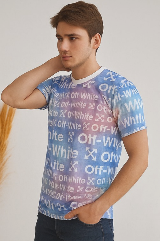 Erkek Çok Renkli Off-White Yazılı Slim Fit Tişört XL