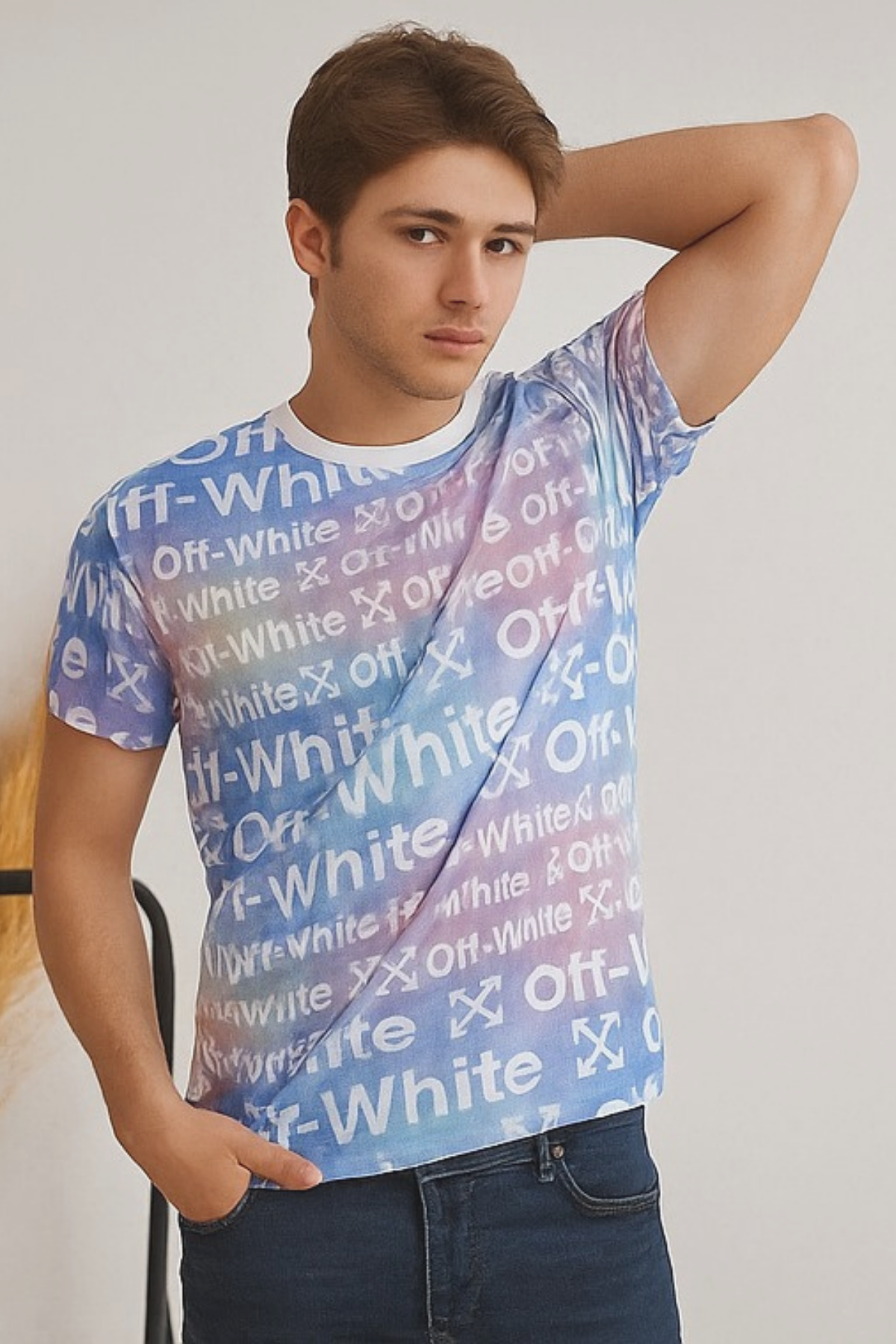 Erkek Çok Renkli Off-White Yazılı Slim Fit Tişört L
