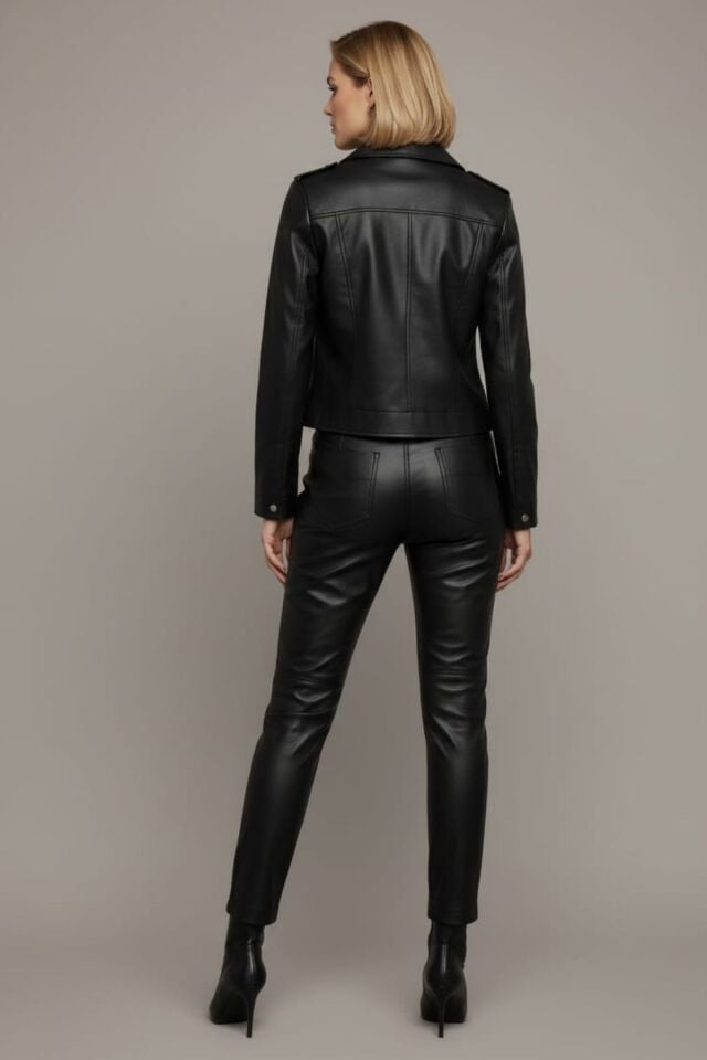 Kadın Siyah Cepli Ve Çıtçıt Detaylı Deri Ceket