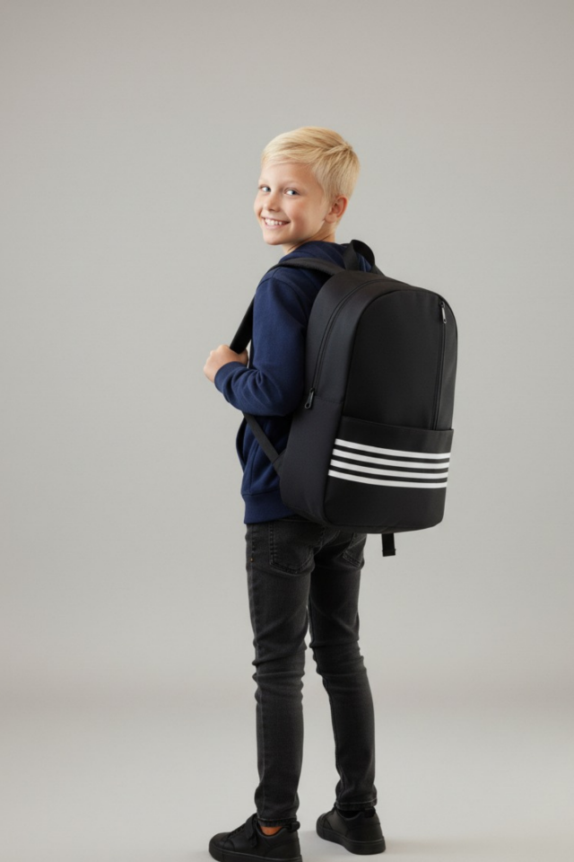 Unisex Şeritli 3 Fermuarlı Çok Kullanışlı Sırt Çantası