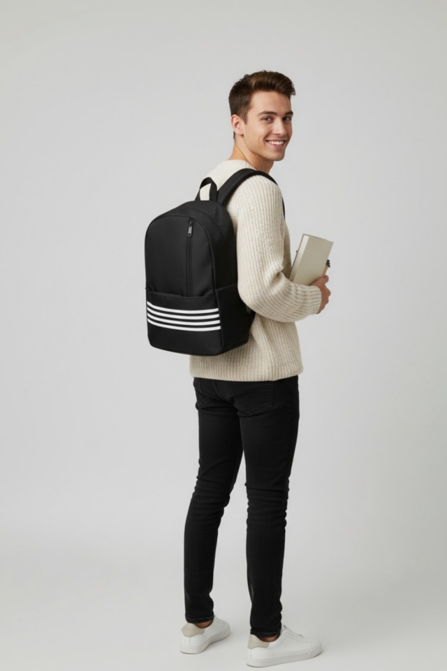 Unisex Şeritli 3 Fermuarlı Çok Kullanışlı Sırt Çantası