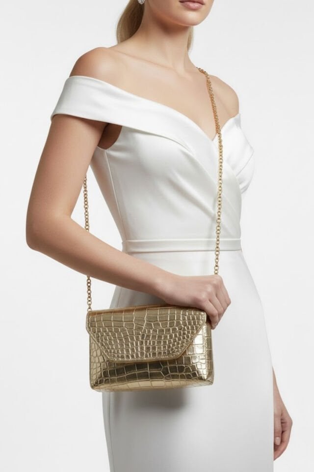 Lux Uzun Askılı Kroko Dokulu Kadın Clutch Çapraz Çanta