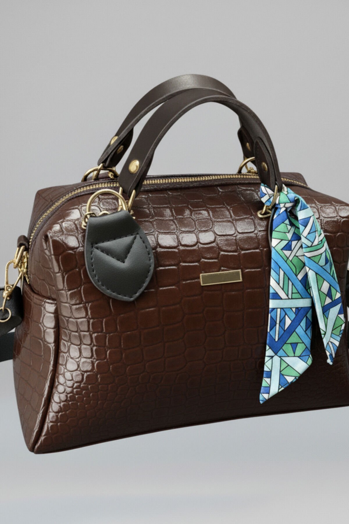 Kadın Fermuarlı, Fularlı Deri Askılı Gece Ve Gündüz Şık Çanta El ve Omuz Çantası