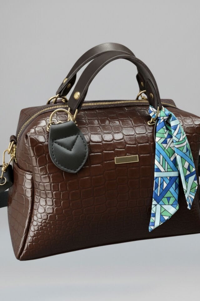 Kadın Fermuarlı, Fularlı Deri Askılı Gece Ve Gündüz Şık Çanta El ve Omuz Çantası