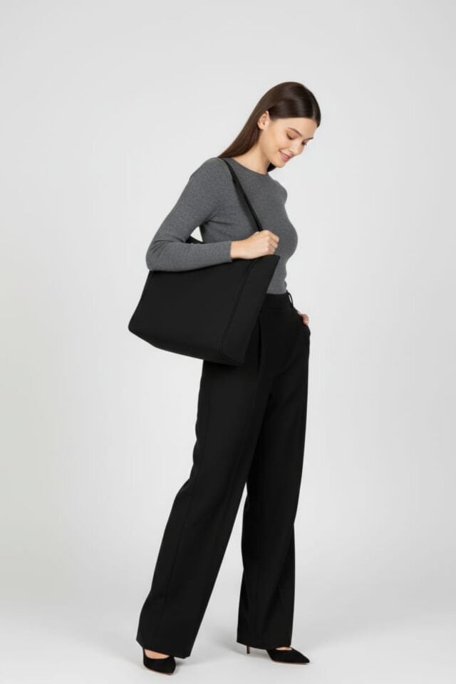 Kadın Büyük Boy Çıt Çıt Kapamalı Süet Kol ve Omuz Çift Saplı Çanta