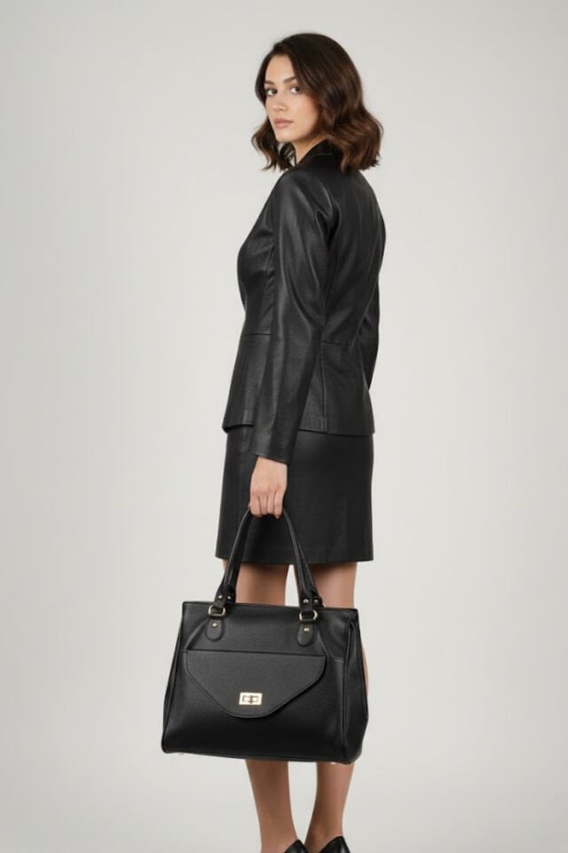 Céline Siyah 4 Gözlü Suni Deri El ve Omuz Çantası 40/25 Cm