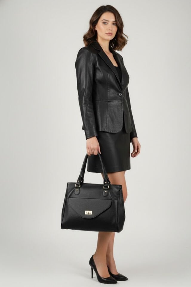 Céline Siyah 4 Gözlü Suni Deri El ve Omuz Çantası 40/25 Cm