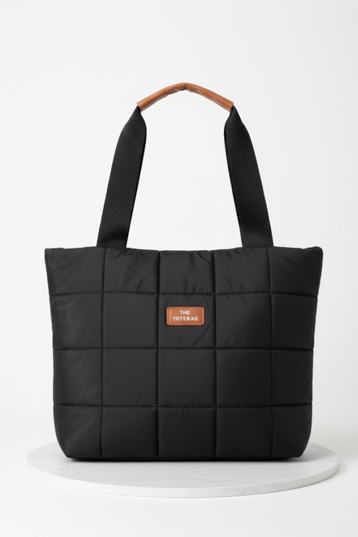 Aurora Siyah Kapitoneli Fermuarlı Puf Kumaş Büyük Boy Omuz Çantası 40/35