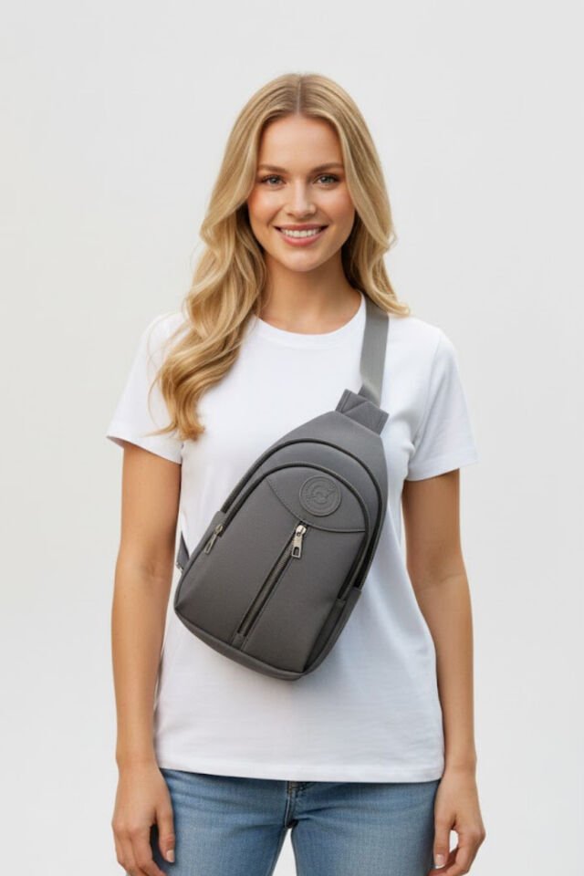 Muse Fermuarlı 3 Bölmeli Çapraz Body Bag Gri